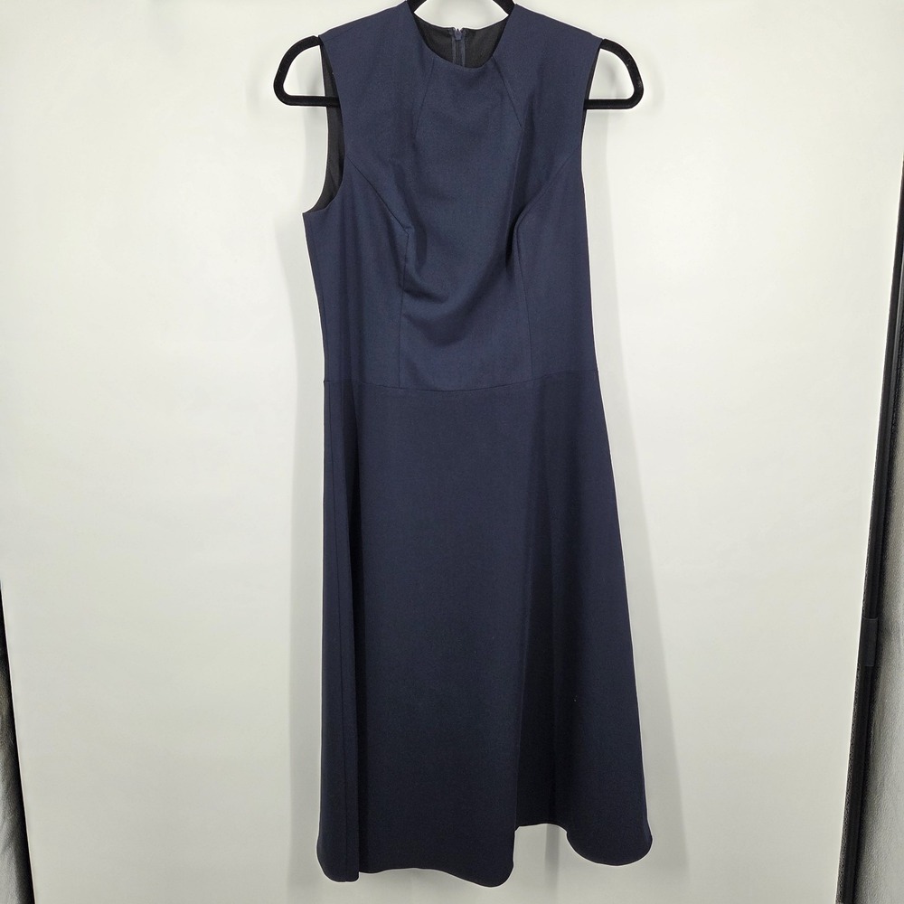 Nife women 38 M Navy Blue Fit Flare Midi Career work High Neck Sleeveless Dress